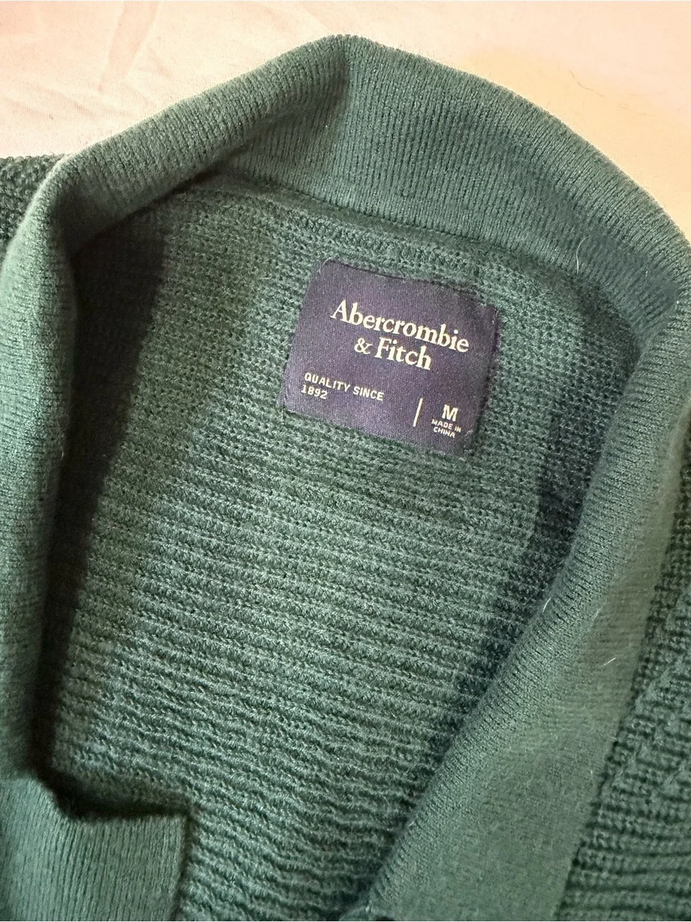 Abercrombie & Fitch Cable Knit Button Up Collared Shortsleeve Green Mens Medium